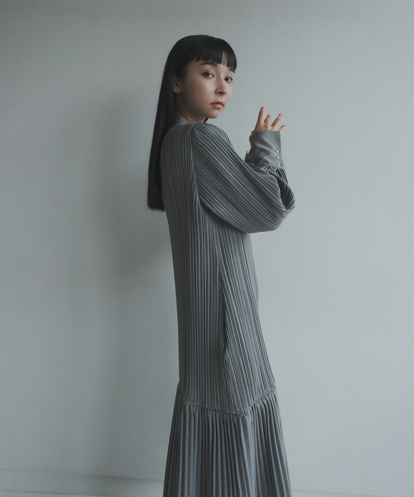 ≪通常販売≫stand collar twill pleats onepiece（スタンドカラーツイルプリーツワンピース）