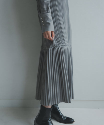 ≪予約販売≫stand collar twill pleats onepiece（スタンドカラーツイルプリーツワンピース）グレー≪2023年7月12日21:00販売開始≫≪2023年10月下旬発送予定≫