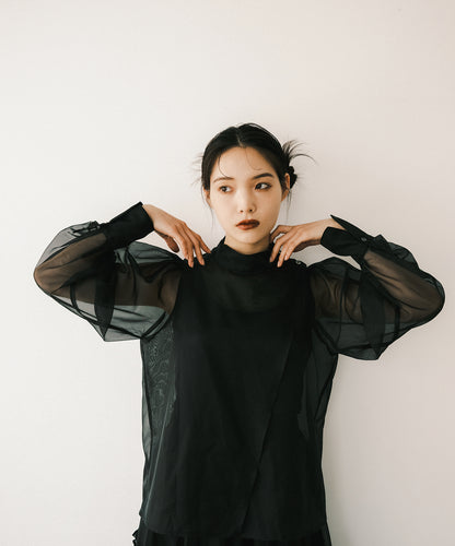 ≪在庫販売≫organza highneck flap blouse（オーガンジーハイネックフラップブラウス）≪2023年9月22日15:00販売開始≫