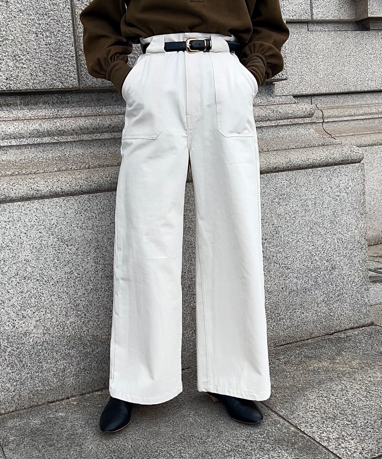 【新品】  foufou / フーフー | adjust straight pants （linen） リネン アジャスター パンツ | 0 | モカブラウン | レディース