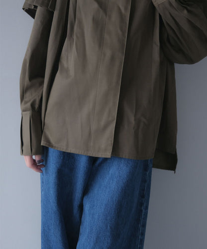 ≪通常販売≫slub broken twill tuck blouse（スラブブロークンツイルタックブラウス）