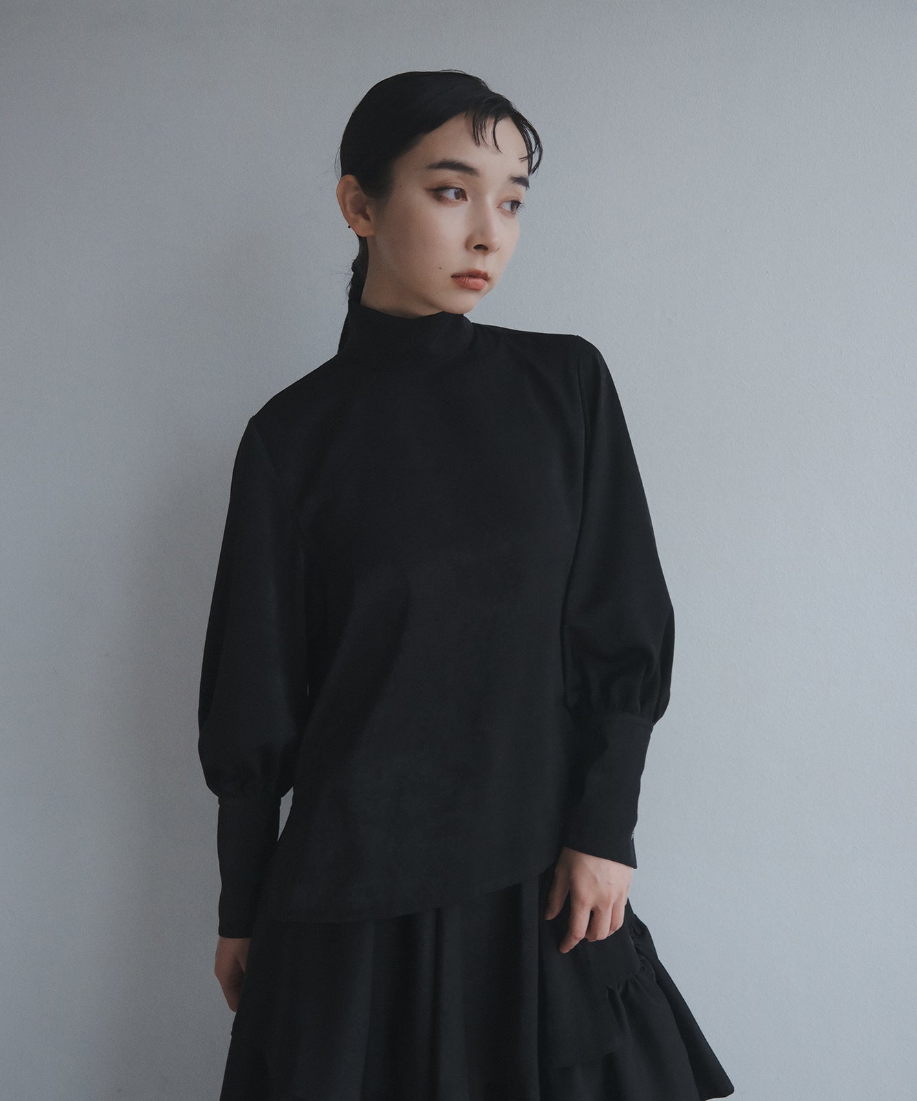 ≪在庫販売≫high neck dress shirts - black satin -（ハイネックドレスシャツ-ブラックサテン-）