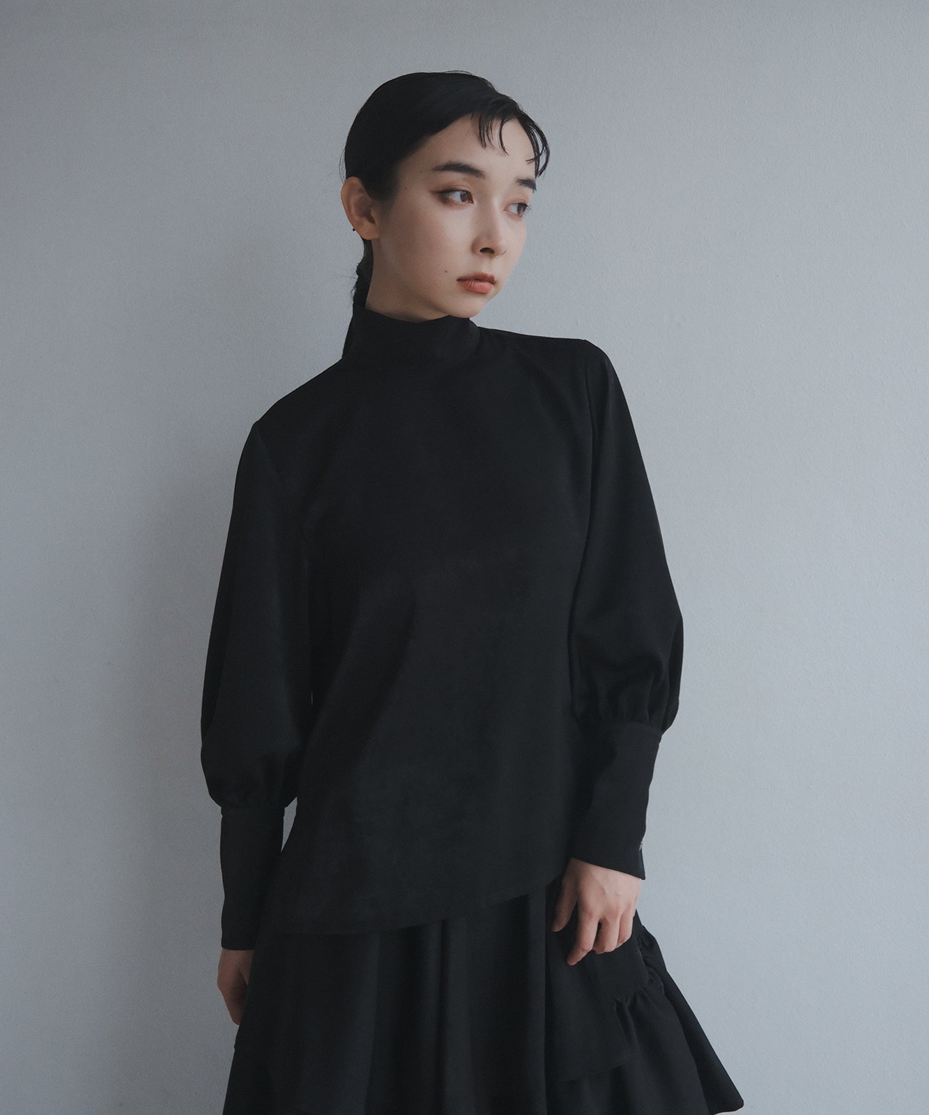 ≪在庫販売≫high neck dress shirts - black satin  -（ハイネックドレスシャツ-ブラックサテン-）≪2023年10月11日15:00販売開始≫