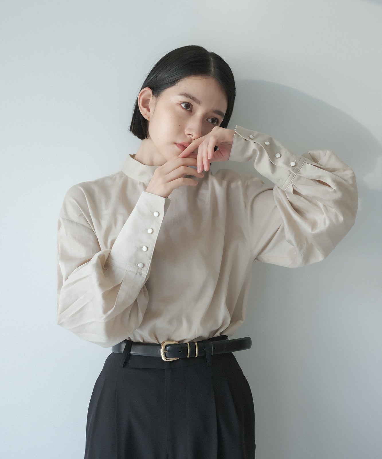 ≪在庫販売≫high neck dress shirts -sode powan-（ハイネックドレス