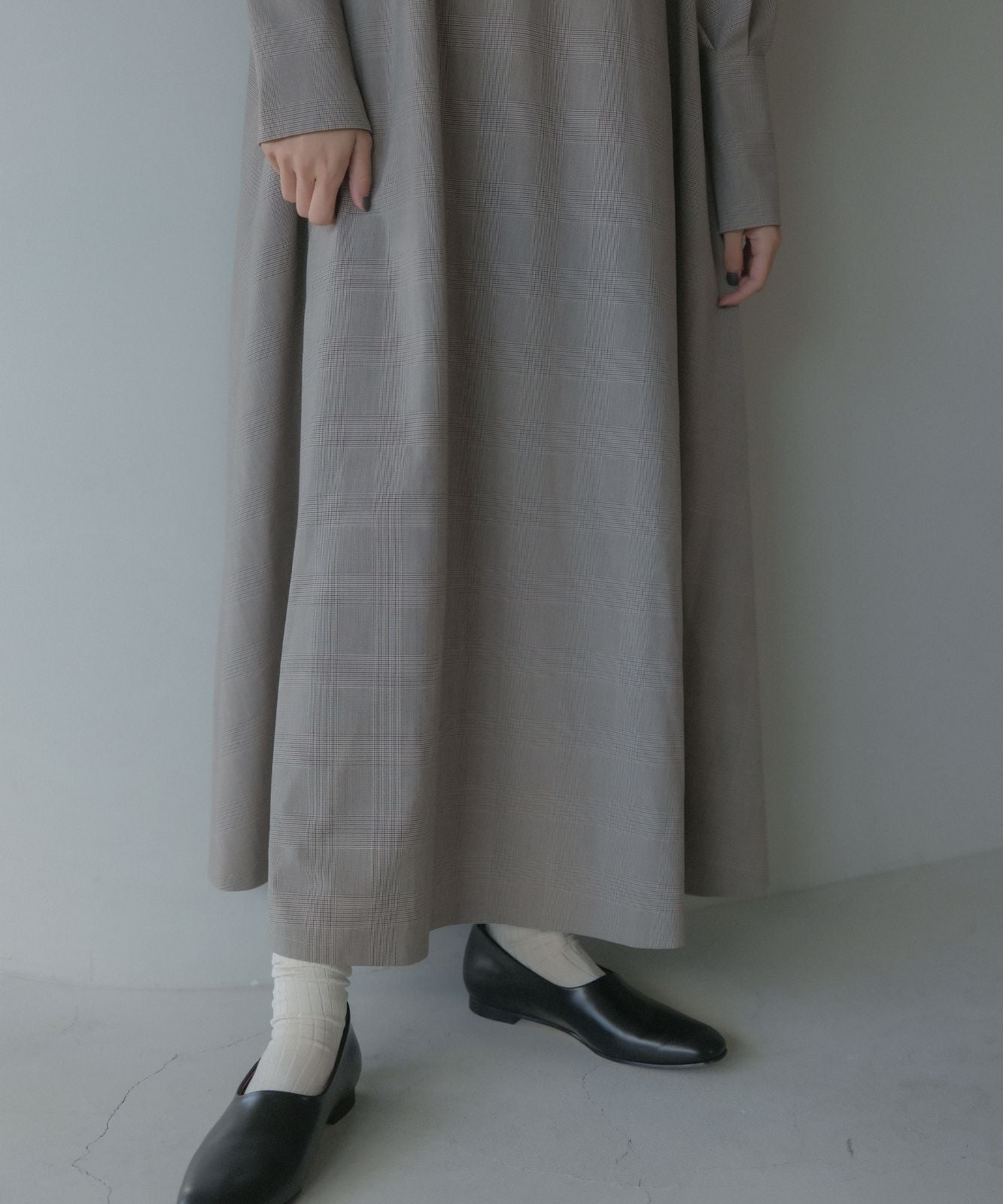 ≪通常販売≫long cuffs glen check onepiece (ロングカフスグレンチェックワンピース)