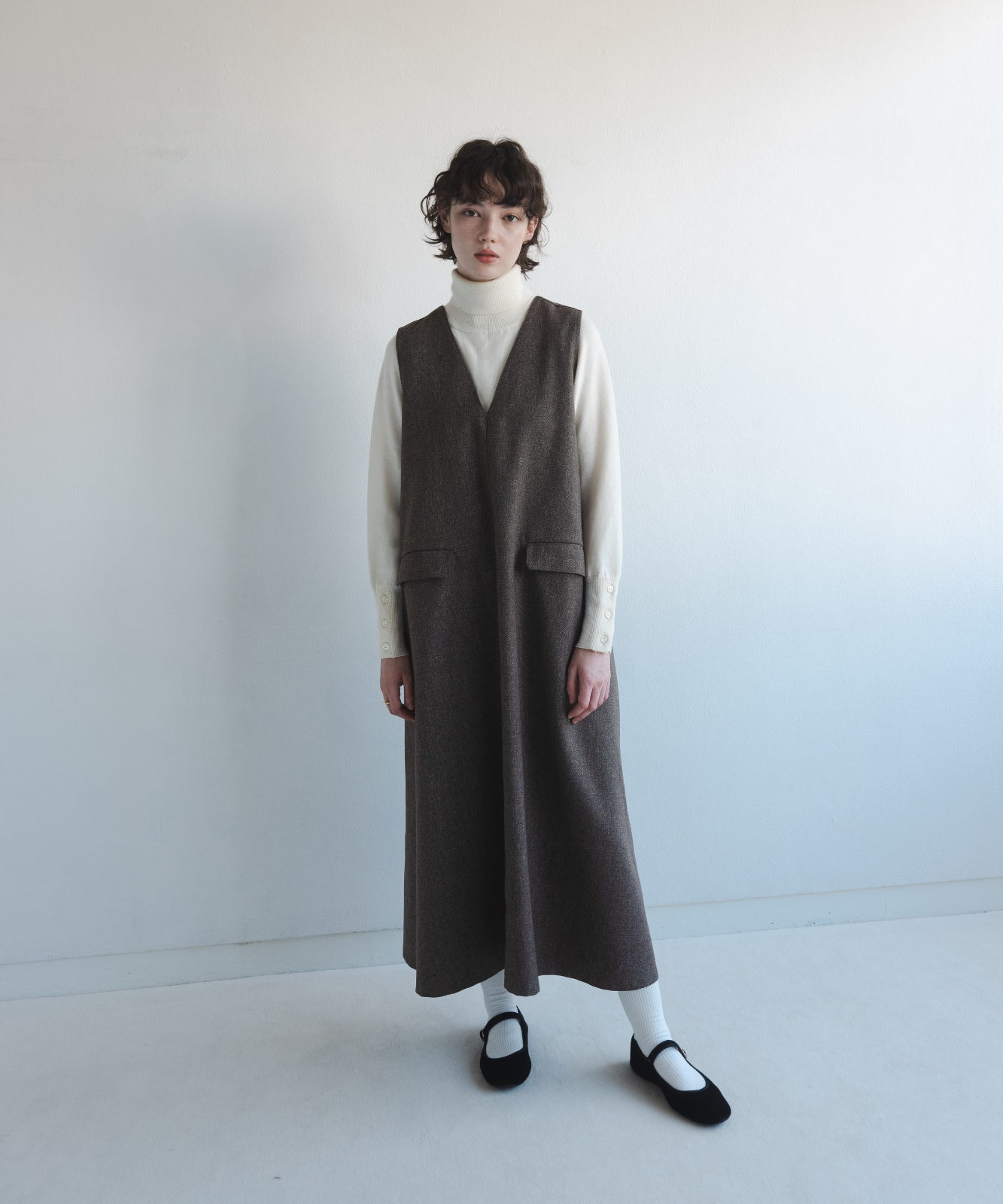 foufou Vネックジャンパースカート ≪通常販売≫Vneck tweed jumper skirt(Vネックツイード