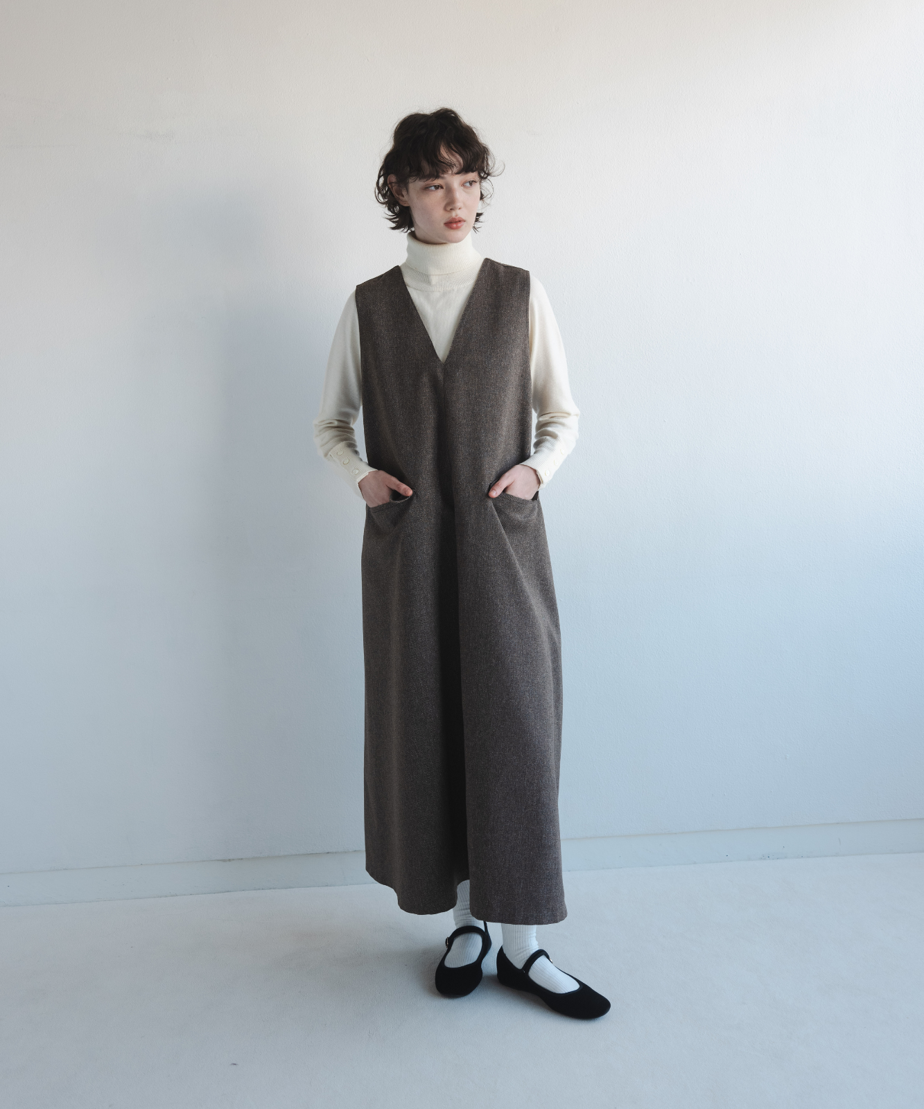 foufou Vネックジャンパースカート ≪通常販売≫Vneck tweed jumper skirt(Vネックツイード