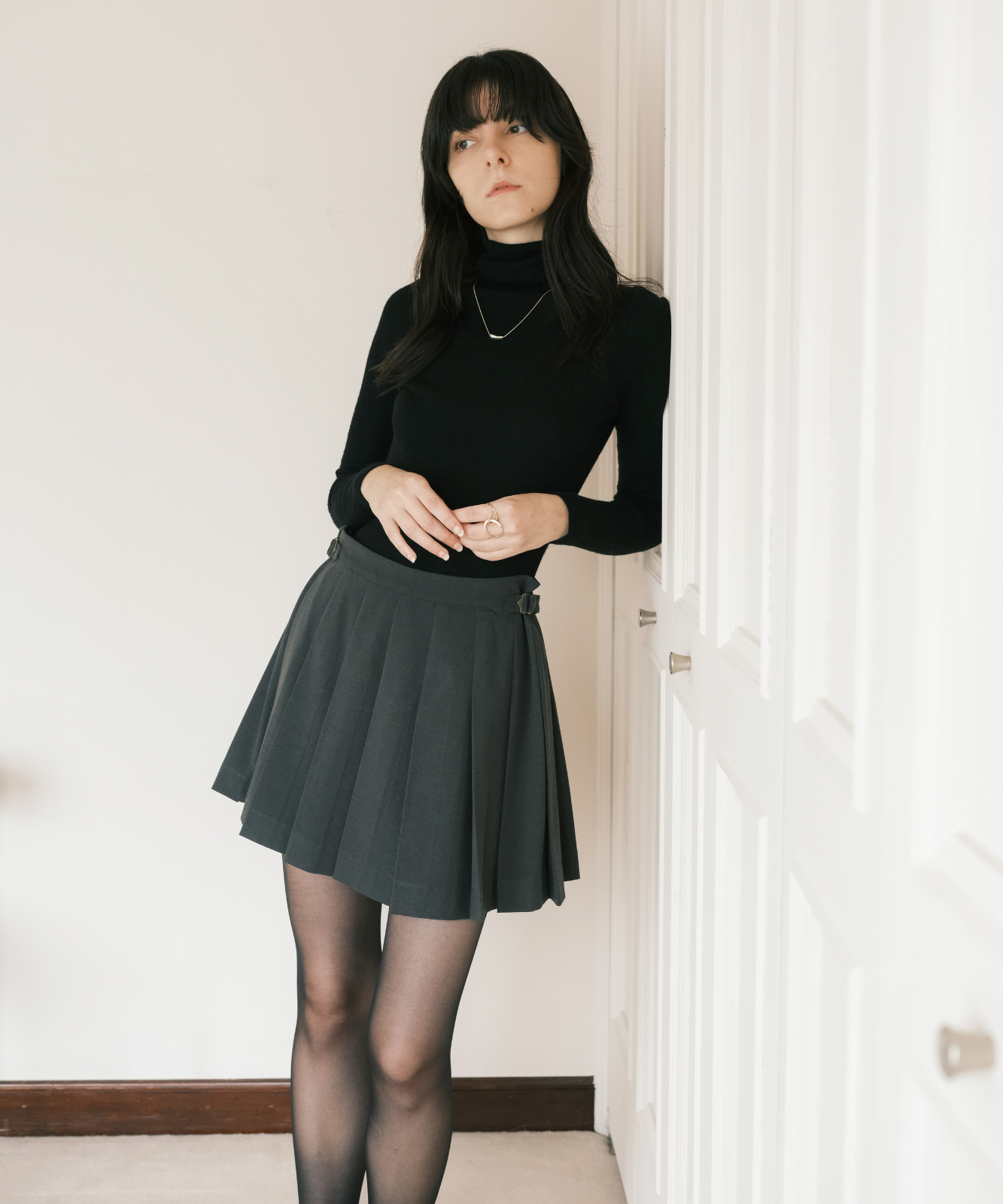 ★送料・関税込★THREETIMES★Tidy pleats skirt ★ミニスカート ≪通常販売≫adjust pleats mini skirt(アジャストプリーツミニ