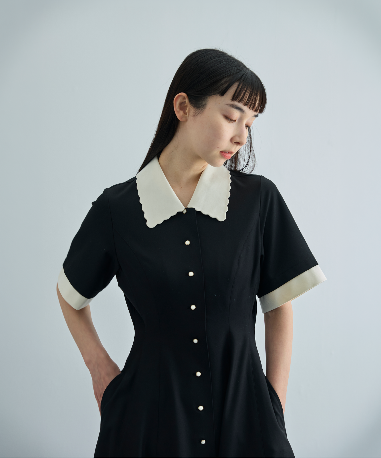 ≪通常販売≫【THE DRESS #64】 scallop bicolor one piece ≪通常販売≫【THE DRESS #64】 scallop bicolor one piece