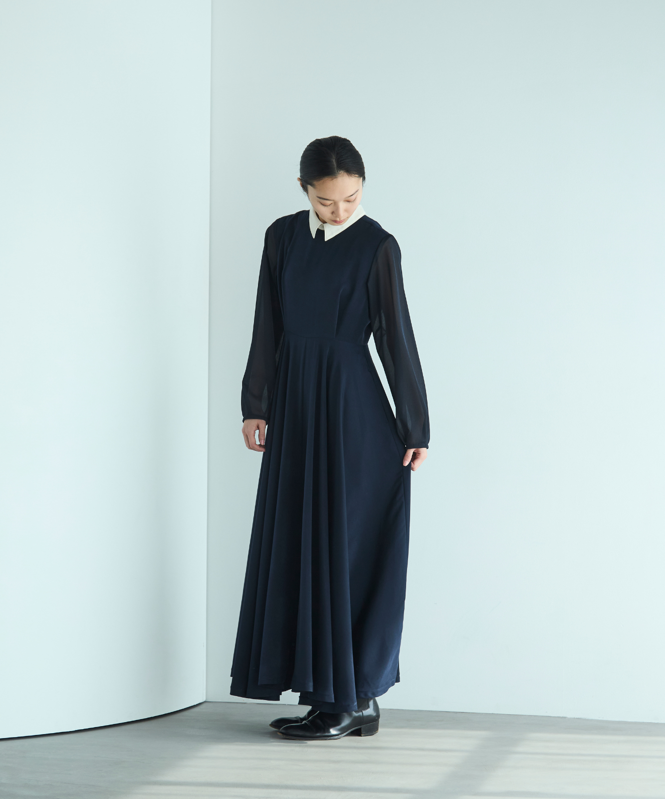 ≪web展示会≫bicolor sheer sleeve onepiece（バイカラーシアースリーブワンピース）≪2025年2月3日12:00販売開始≫≪2025年8月発送予定≫