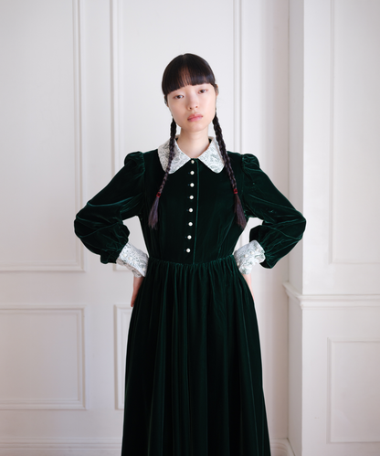 ≪通常販売≫green velvet dress（グリーンベルベットドレス）