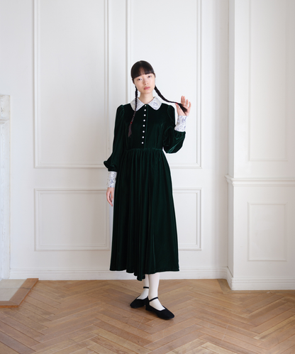 ≪通常販売≫green velvet dress（グリーンベルベットドレス）