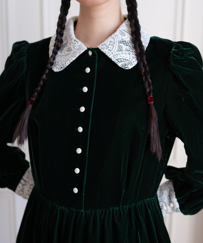 ≪通常販売≫green velvet dress（グリーンベルベットドレス）
