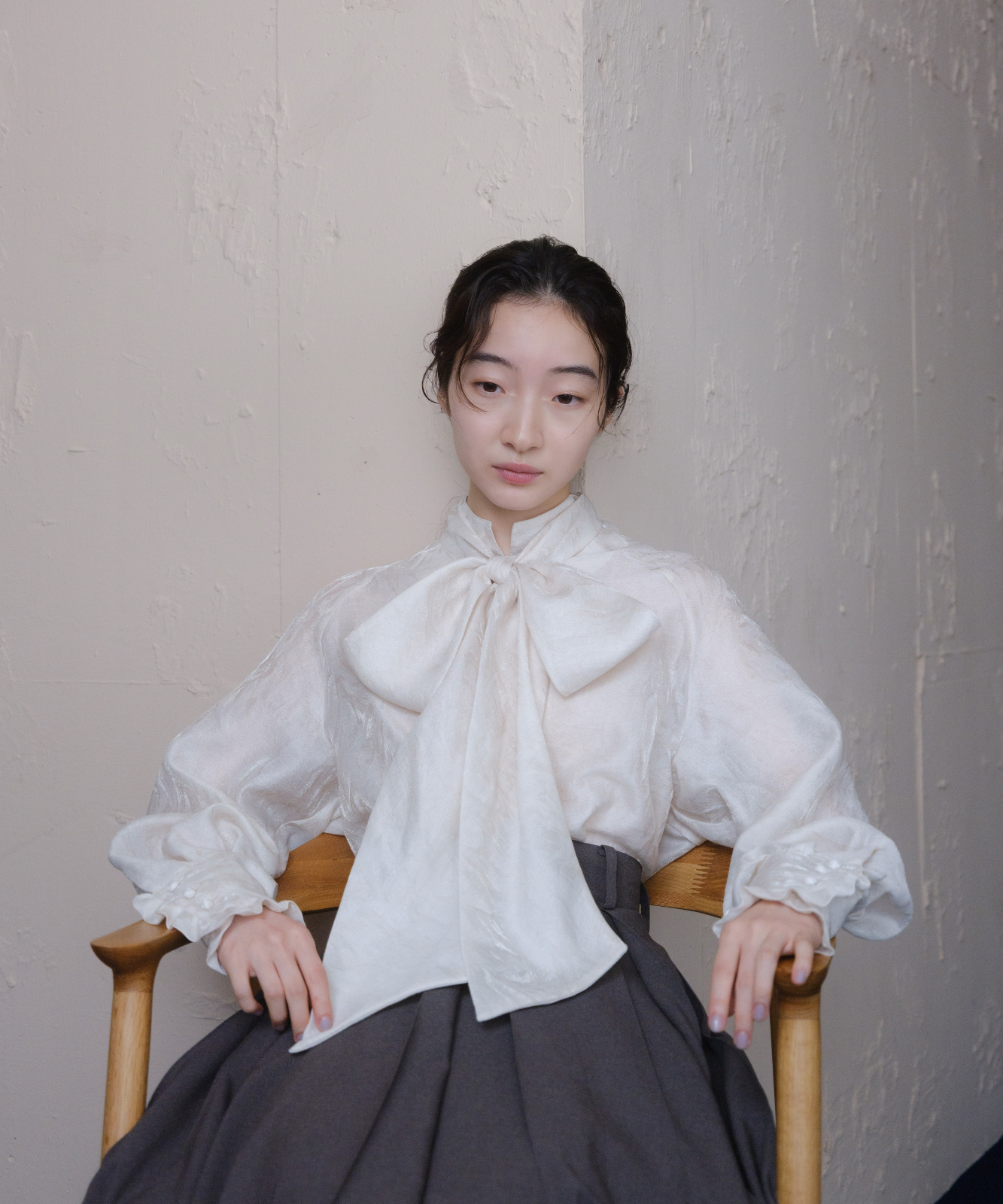 ≪web展示会≫big ribbon jacquard blouse（ビッグリボンジャ