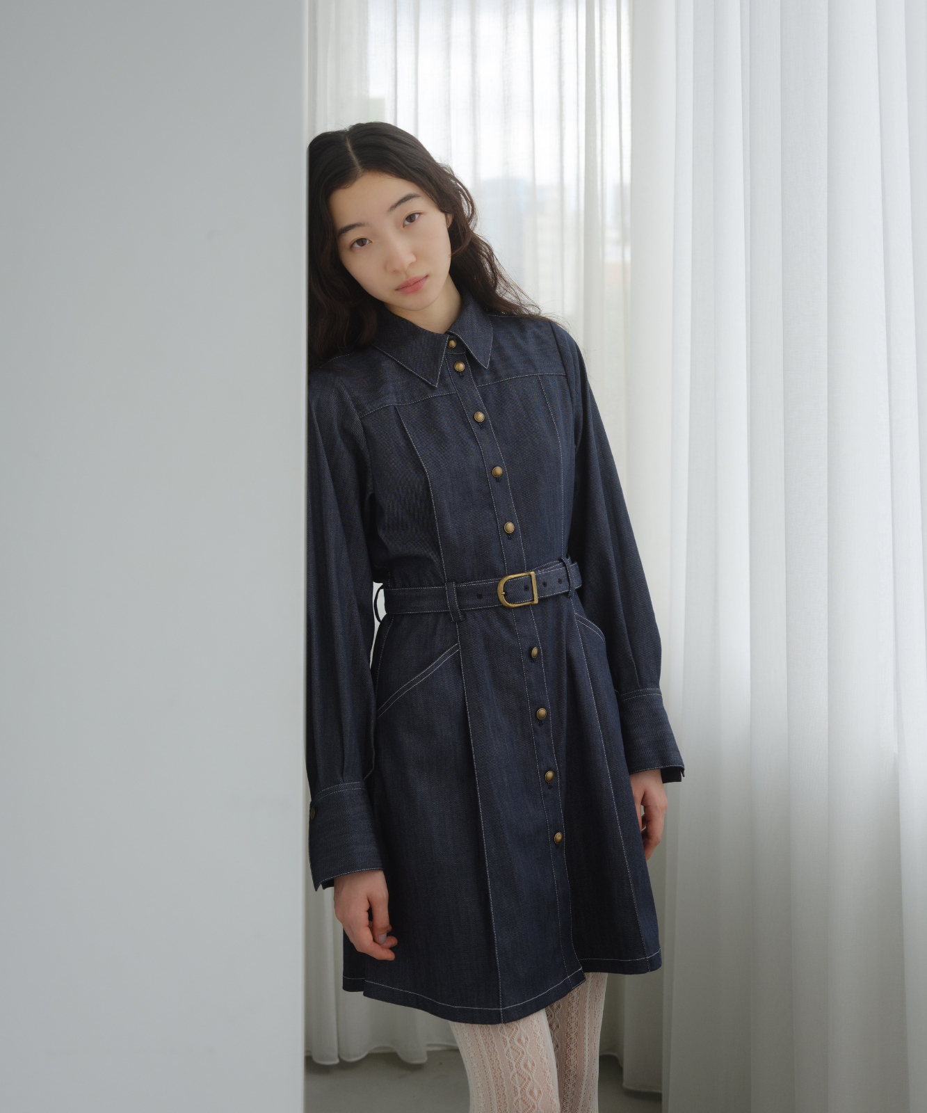 デニムレイヤードワンピースオフィスおしゃれ夏 ≪web展示会≫classical denim mini onepiece(クラシカル