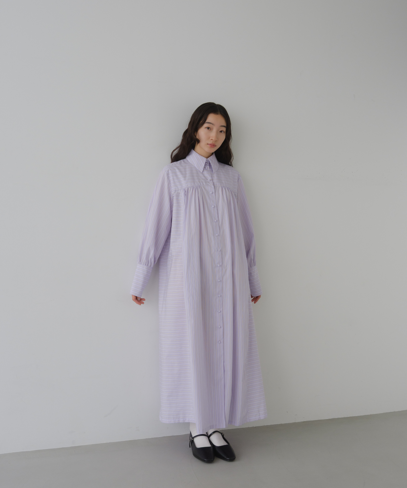 ≪通常販売≫fancy stripe shirt onepiece（ファンシーストライプシャツワンピース）