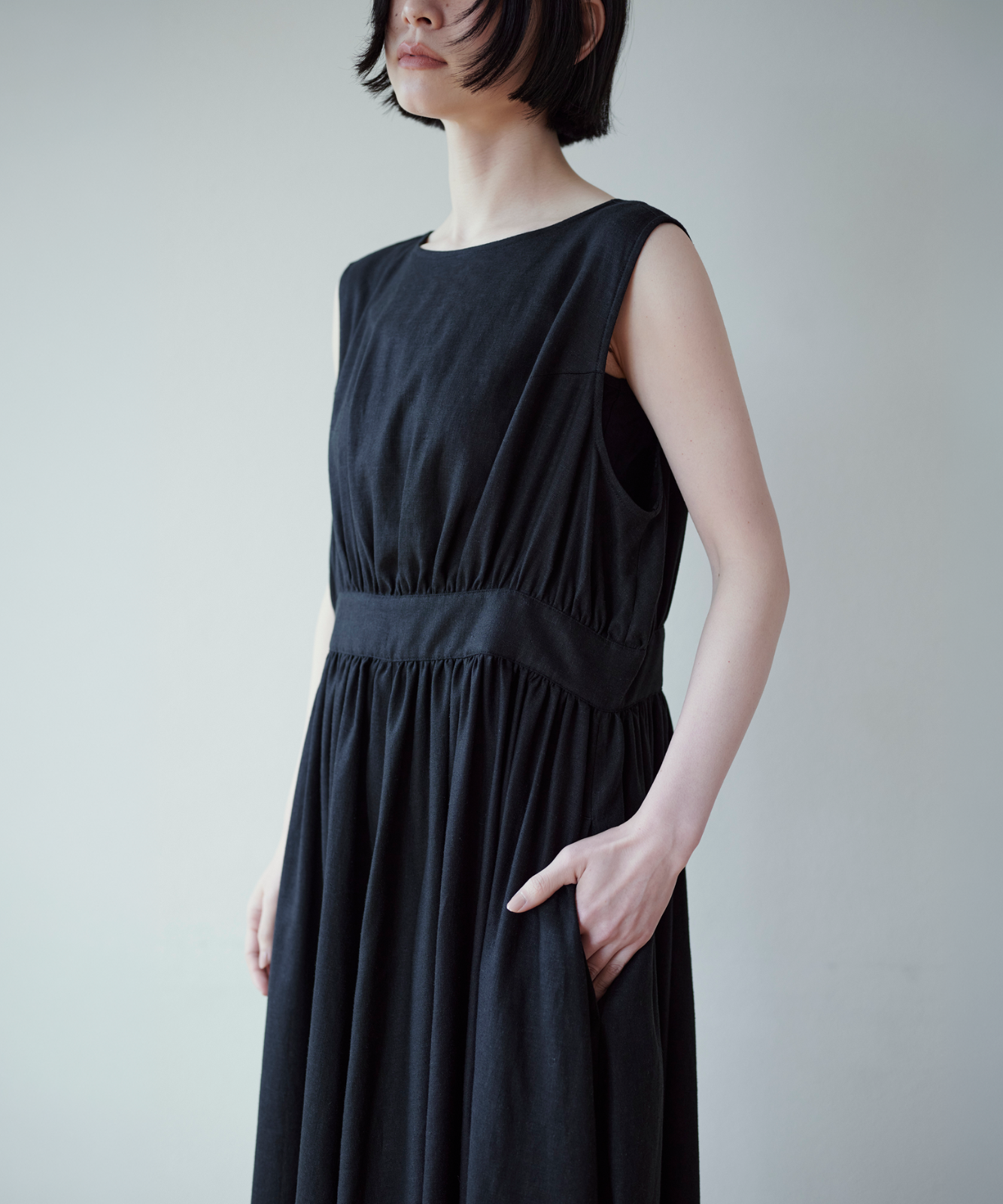 ≪通常販売≫classical linen no-sleeve dress （クラシカルリネンノースリーブドレス）