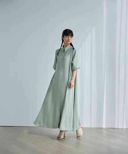 ≪通常販売≫shirt collar silky twill one piece （シャツカラーシルキーツイルワンピース）