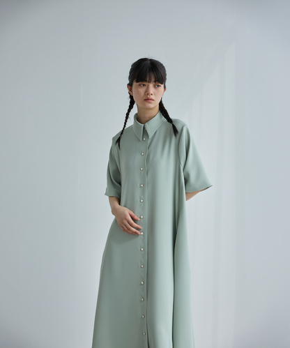 ≪通常販売≫shirt collar silky twill one piece （シャツカラーシルキーツイルワンピース）