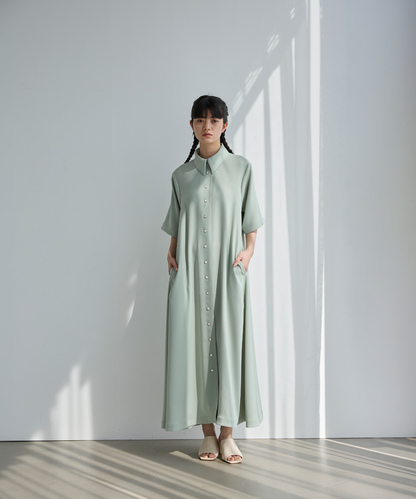 ≪通常販売≫shirt collar silky twill one piece （シャツカラーシルキーツイルワンピース）