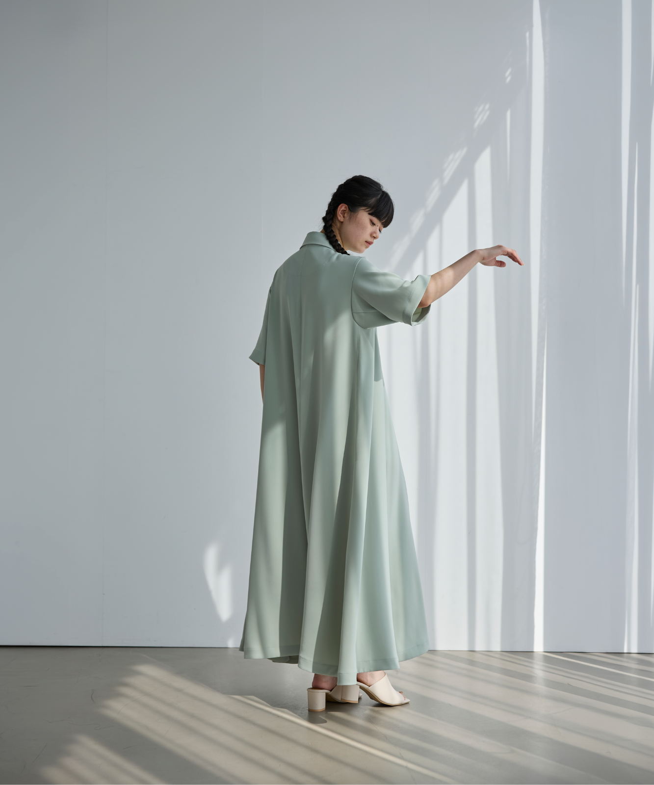 ≪通常販売≫shirt collar silky twill one piece （シャツカラーシルキーツイルワンピース）