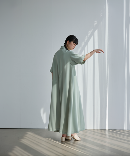 ≪通常販売≫shirt collar silky twill one piece （シャツカラーシルキーツイルワンピース）