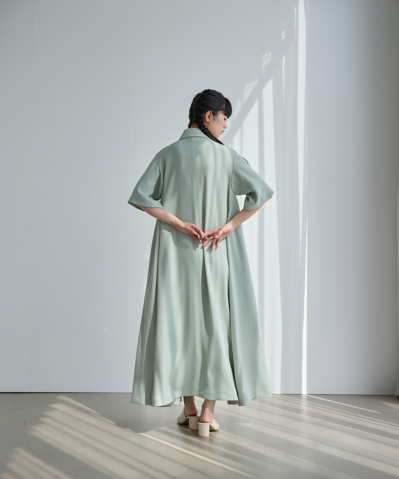 ≪通常販売≫shirt collar silky twill one piece （シャツカラーシルキーツイルワンピース）