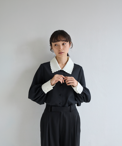≪通常販売≫bicolor scallop long sleeve blouse （バイカラースカラップロングスリーブブラウス）≪2026年8月24日12:00販売開始≫