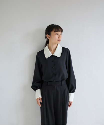 ≪通常販売≫bicolor scallop long sleeve blouse （バイカラースカラップロングスリーブブラウス）≪2026年8月24日12:00販売開始≫
