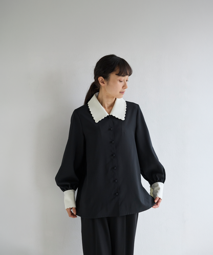 ≪通常販売≫bicolor scallop long sleeve blouse （バイカラースカラップロングスリーブブラウス）≪2026年8月24日12:00販売開始≫