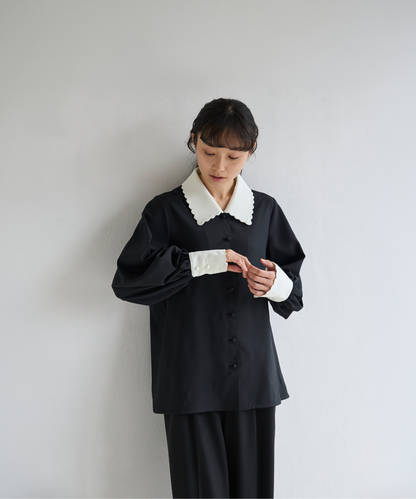 ≪通常販売≫bicolor scallop long sleeve blouse （バイカラースカラップロングスリーブブラウス）≪2026年8月24日12:00販売開始≫