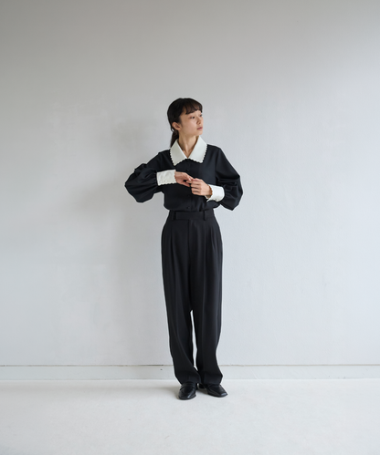 ≪通常販売≫bicolor scallop long sleeve blouse （バイカラースカラップロングスリーブブラウス）≪2026年8月24日12:00販売開始≫