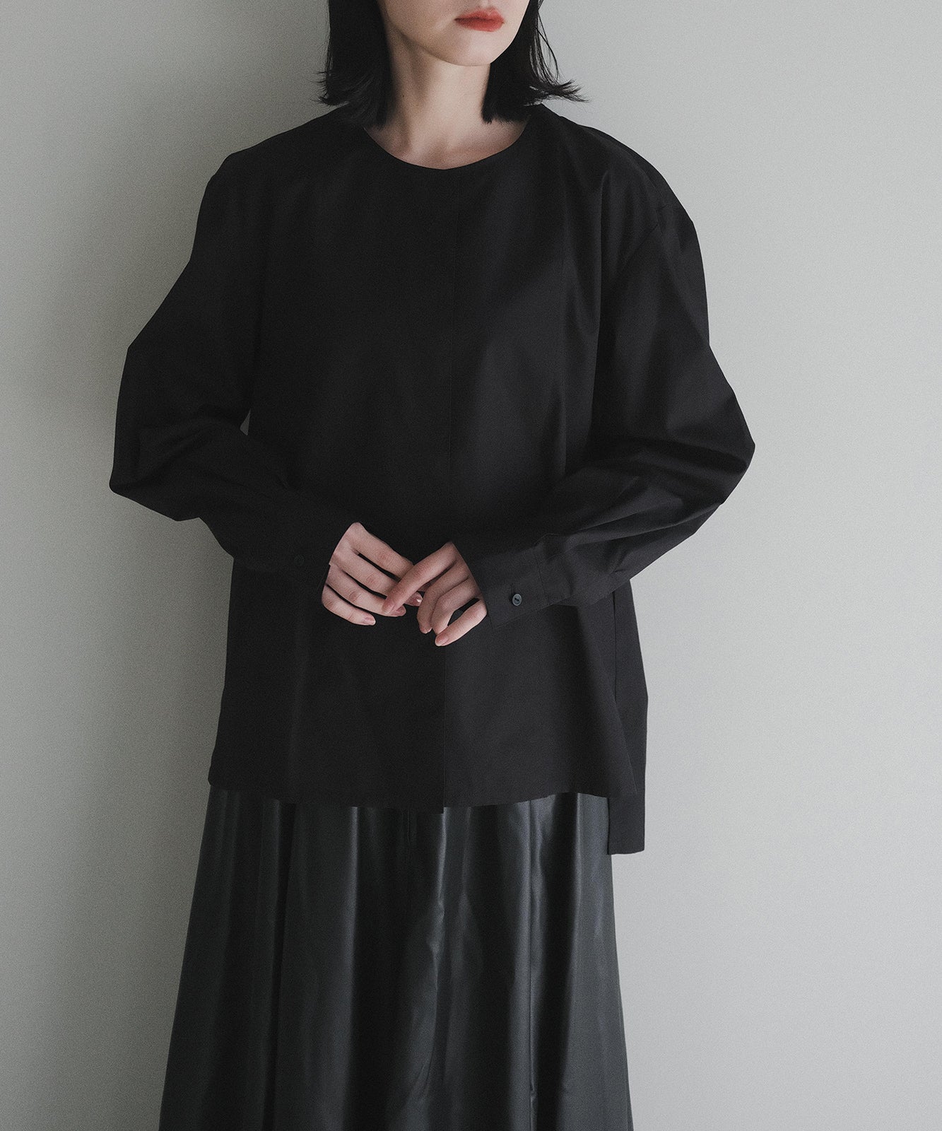 ≪通常販売≫no collar broadcloth shirts（ノーカラーブロードクロスシャツ）