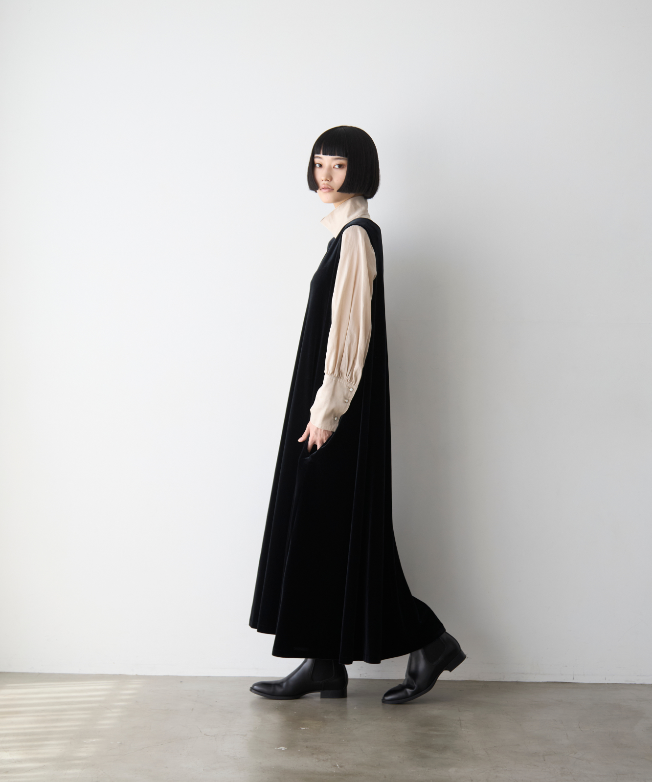 foufou 半袖ロングワンピース サイズ2 黒 ≪通常販売≫【THE DRESS #16】no-sleeve velour one piece
