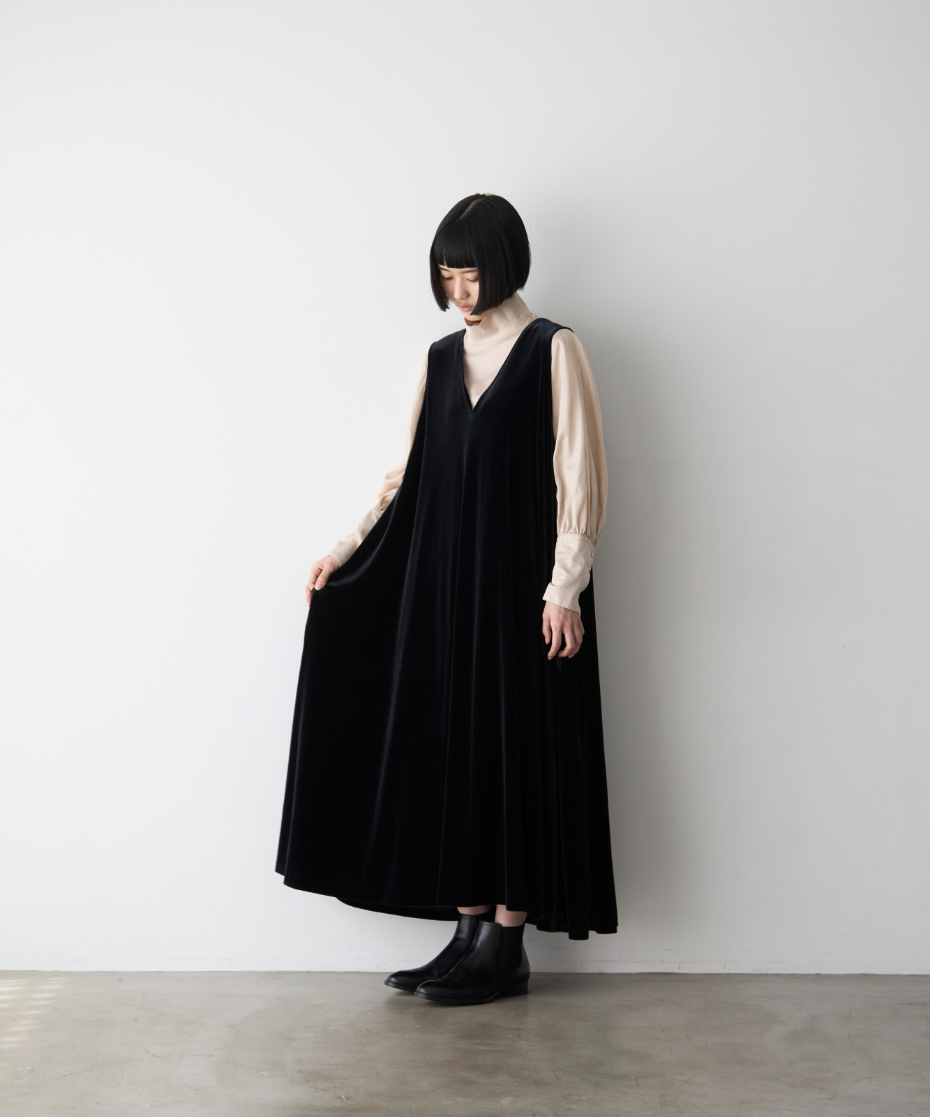 ≪通常販売≫【THE DRESS #16】no-sleeve velour one piece（ノースリーブベロアワンピース）