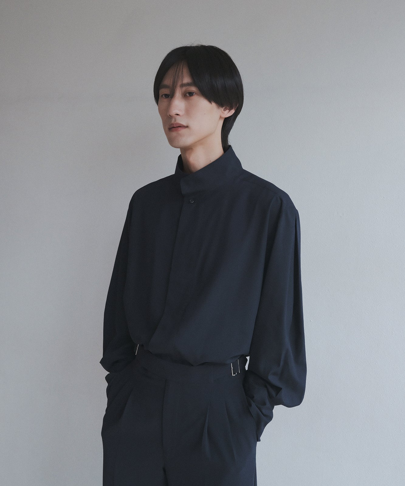 ≪在庫販売≫【Men's】stand collar fly front blouse（スタンドカラー