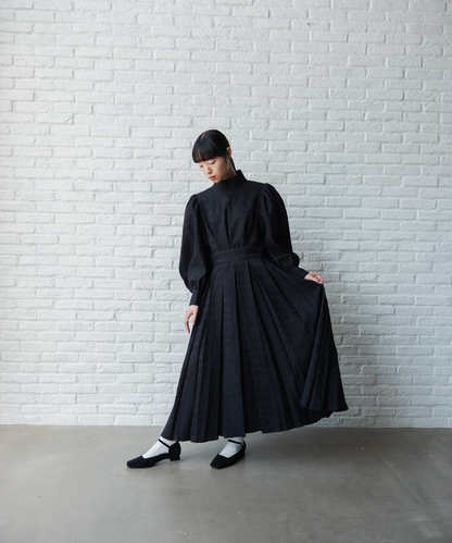 ≪通常販売≫【THE DRESS #50】high neck tuck jacquard onepiece（ハイネックタックジャカードワンピース）