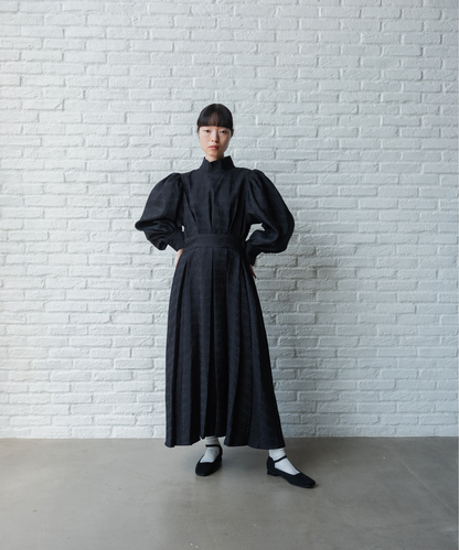 ≪通常販売≫【THE DRESS #50】high neck tuck jacquard onepiece（ハイネックタックジャカードワンピース）