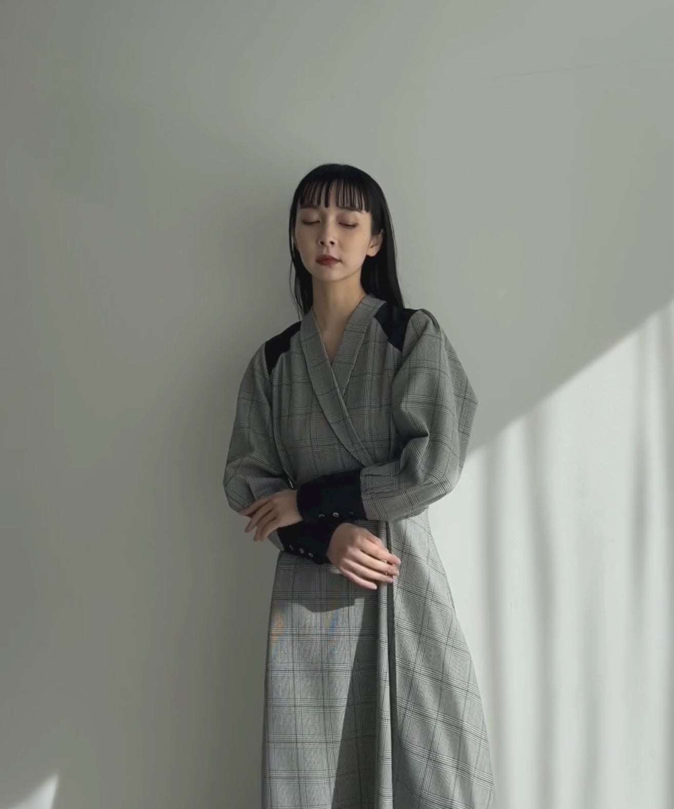 ≪予約販売≫shawl collar classical check onepiece（ショールカラー