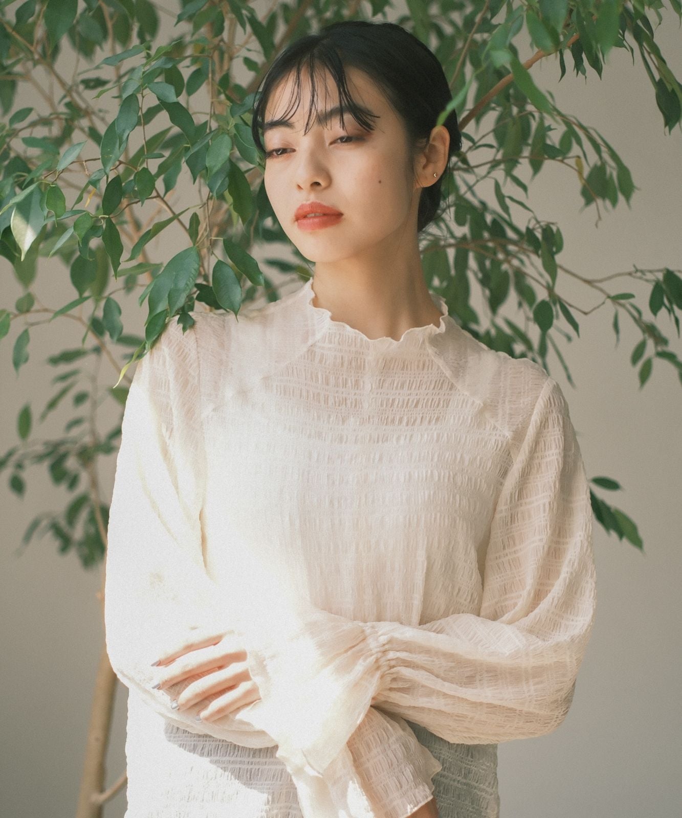 ≪在庫販売≫seersucker mellow blouse（シアサッカーメロウブラウス）