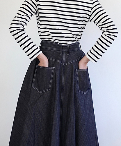 ≪在庫販売≫super flare denim skirt（スーパーフレアデニムスカート）