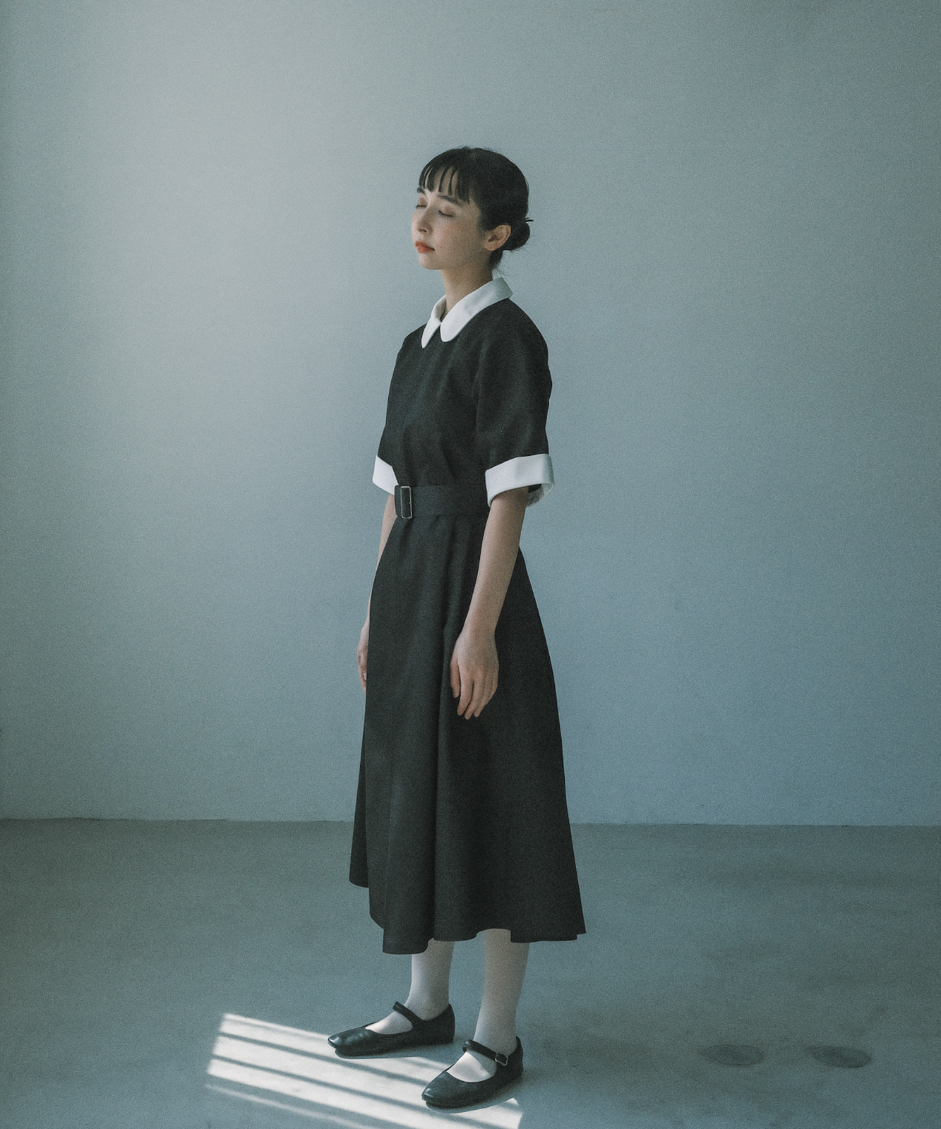 ≪在庫販売≫【THE DRESS #35】round collar bicolor one piece（ラウンドカラーバイカラーワンピース）