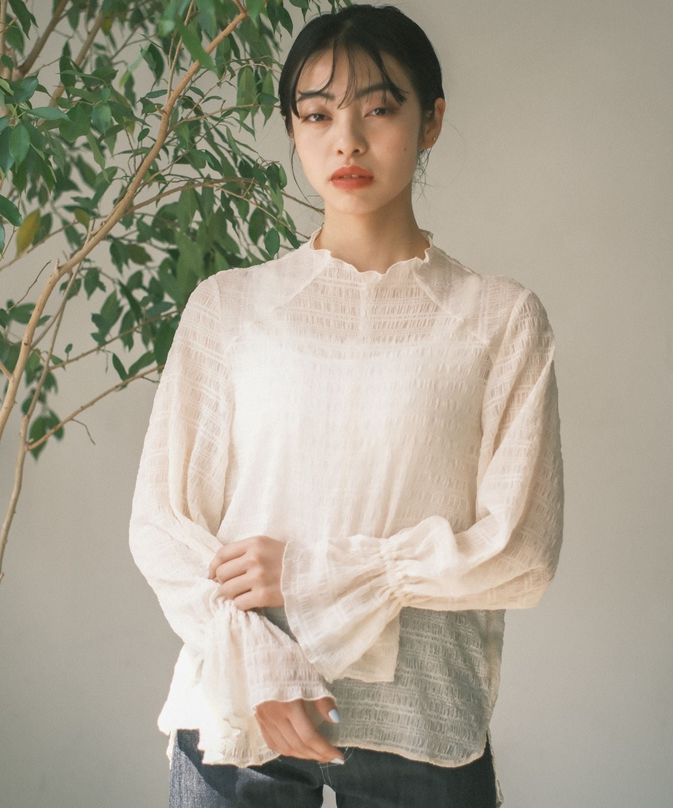 ≪在庫販売≫seersucker mellow blouse（シアサッカーメロウブラウス）