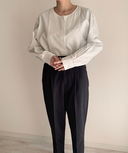 ≪在庫販売≫no collar broadcloth shirts（ノーカラーブロードクロスシャツ）