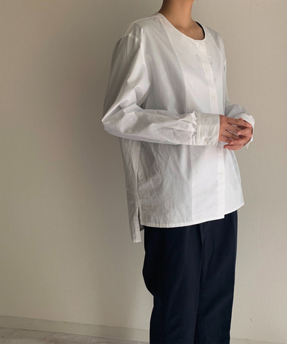 ≪在庫販売≫no collar broadcloth shirts（ノーカラーブロードクロスシャツ）