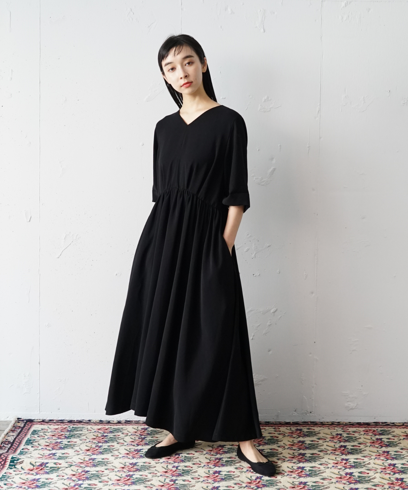 ≪在庫販売≫【THE DRESS #11】Vneck gather one piece（Vネック