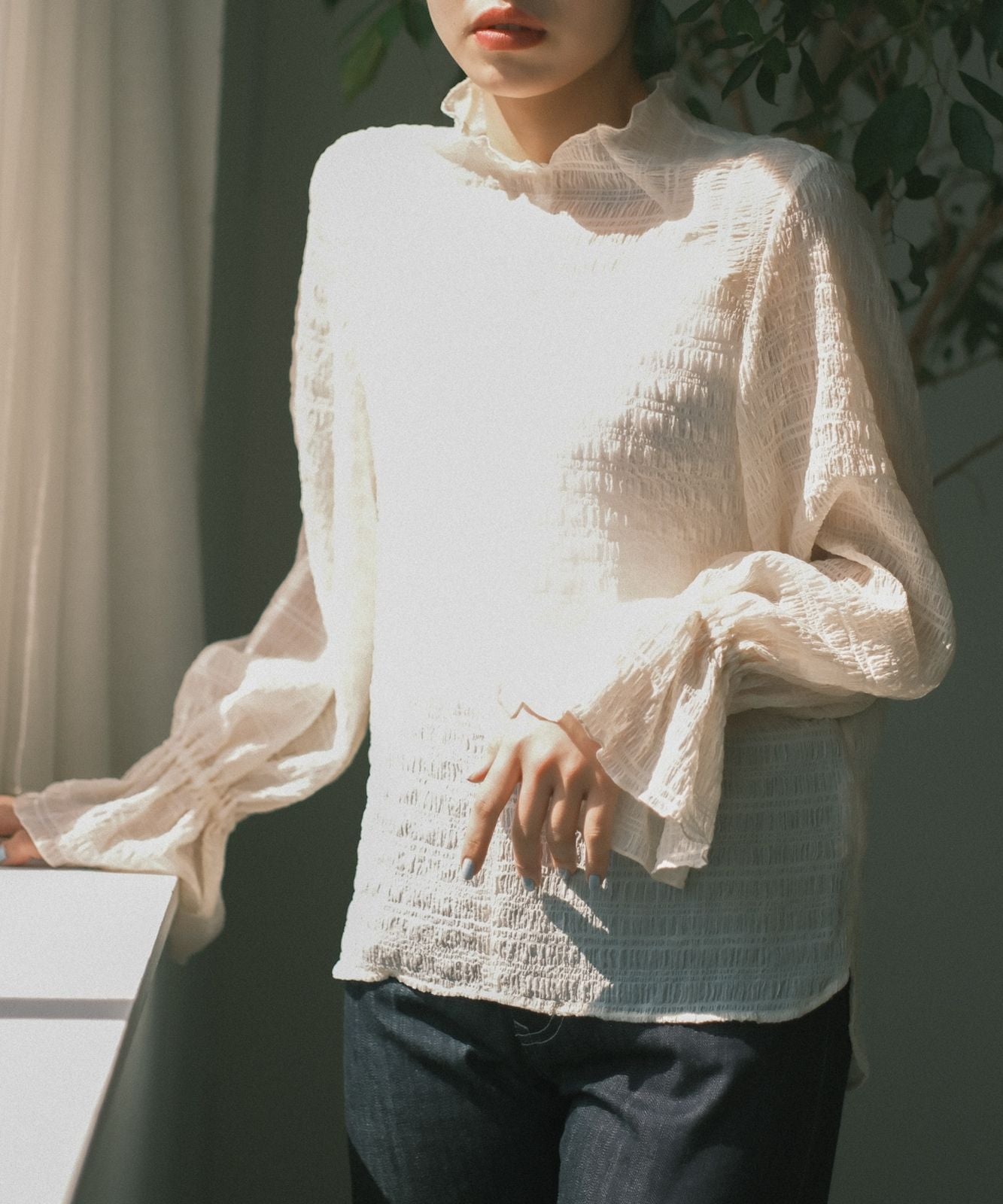 ≪在庫販売≫seersucker mellow blouse（シアサッカーメロウブラウス）