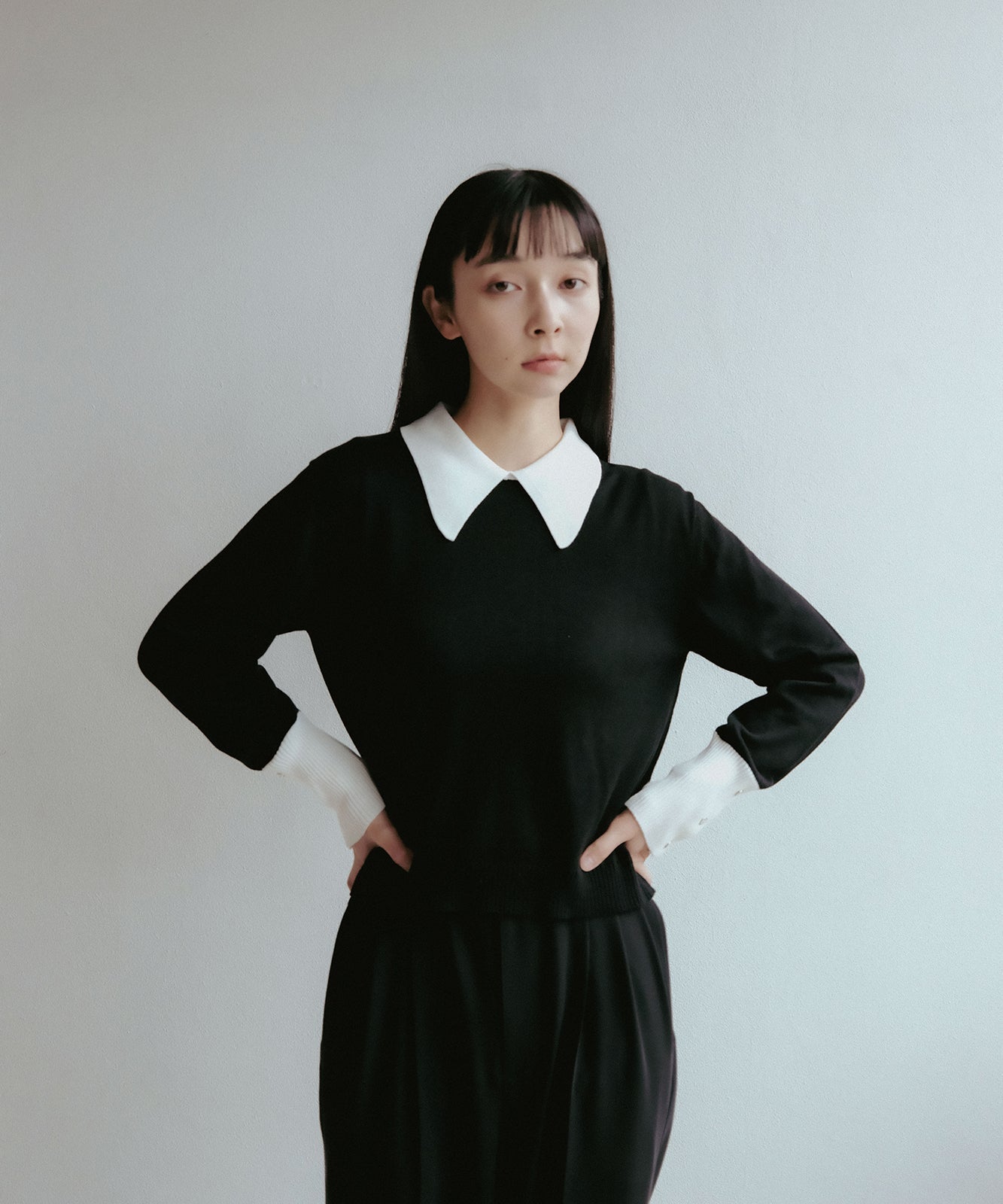 ≪在庫販売≫bi-color knit polo - black × white -（バイカラー